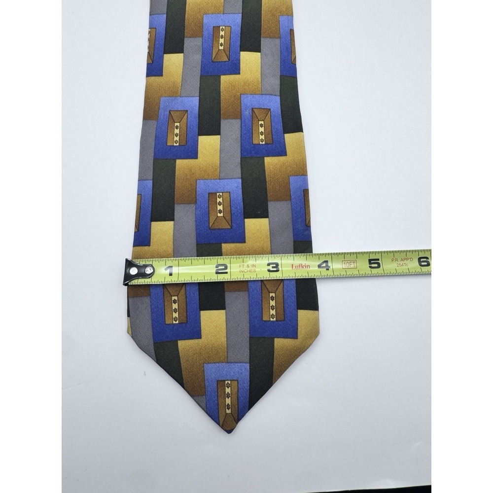 Christopher Reeve Collection Geometric 100% Silk Tie Navy Blue & Gold‎ - Picture 6 of 6